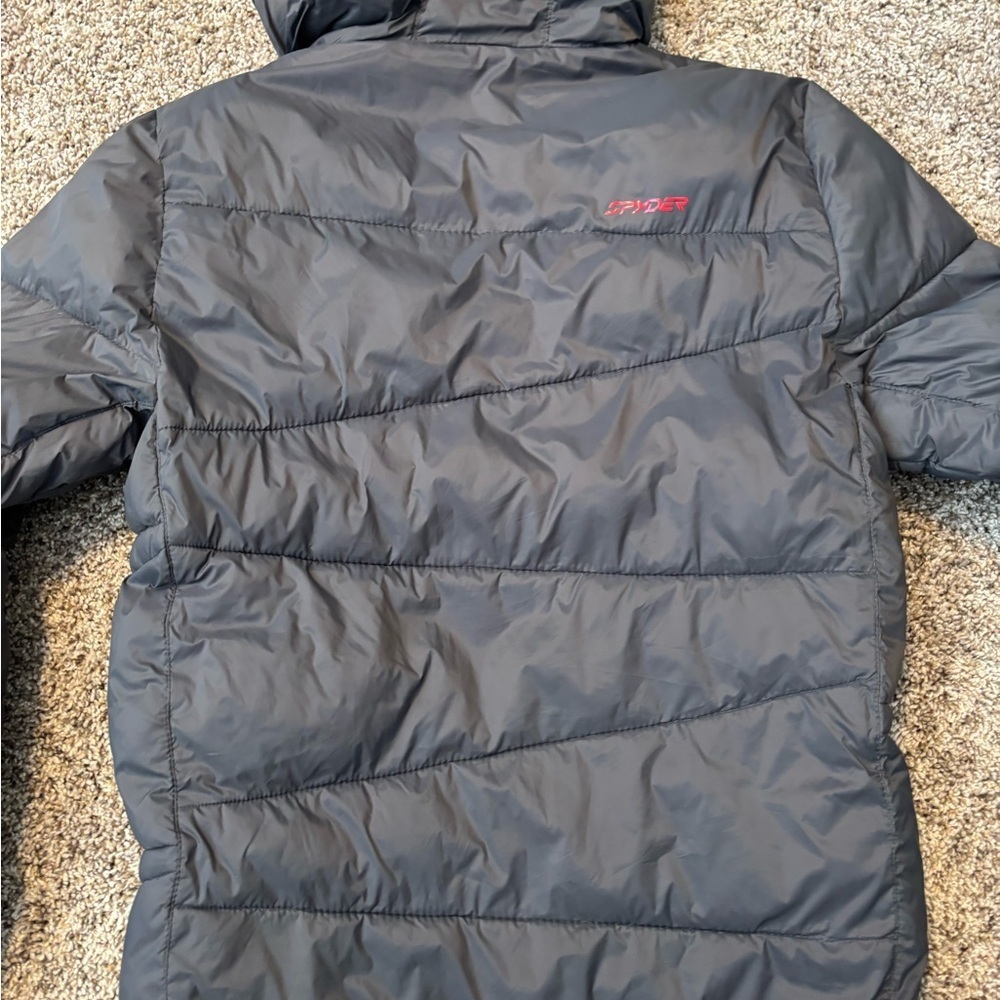 Spyder Men Charcoal and Crimson Puffer Jacket - Picture 11 of 14